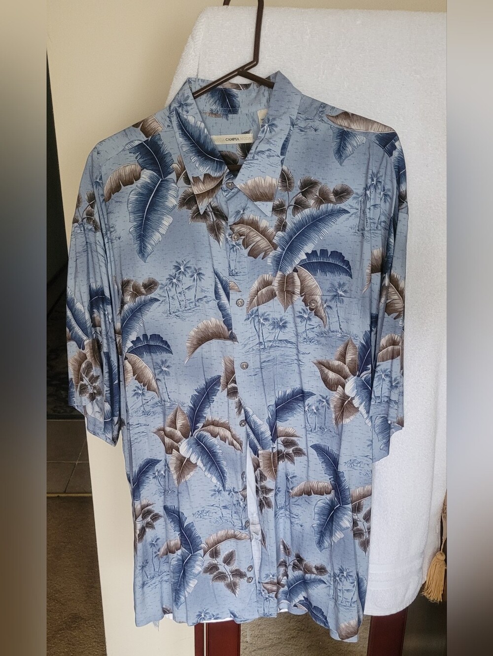 Campia Moda Men’s Sky Blue Tropical Palm Tree Button-Down Shirt Size XL